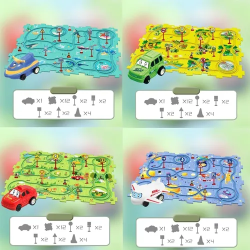 Miniatura 2 de Relleno de Calcetín Navideño 4 Juegos de Pista de Autos de Carreras Rompecabezas 4 en 1 para Niños, Juego de Pista de Autos de Carreras con 4 en 1