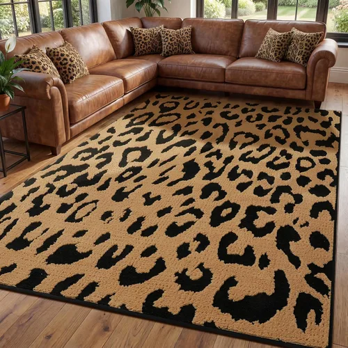 Miniatura 26 de YIHOUSE Alfombras de leopardo de 6 x 9 pies, alfombra suave de felpa lavable de pelo alto y bajo, antideslizante, no desprende pelusa, alfombra
