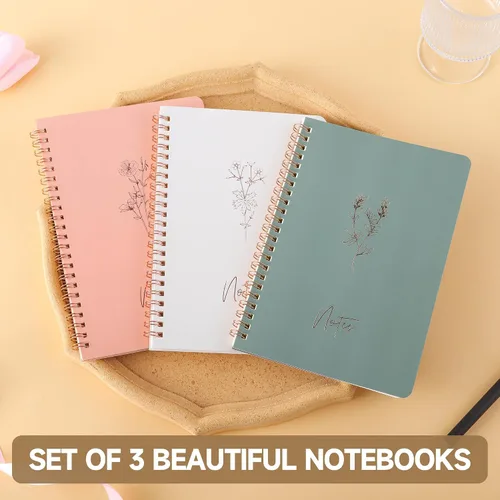 Miniatura 6 de Paquete de 3 Cuadernos Espirales - Papel Liso Sin Traspaso de 100GSM, 120 Páginas A5 de 8.26x5.7 Pulgadas, Páginas Rayadas de 7mm, Bolsillo