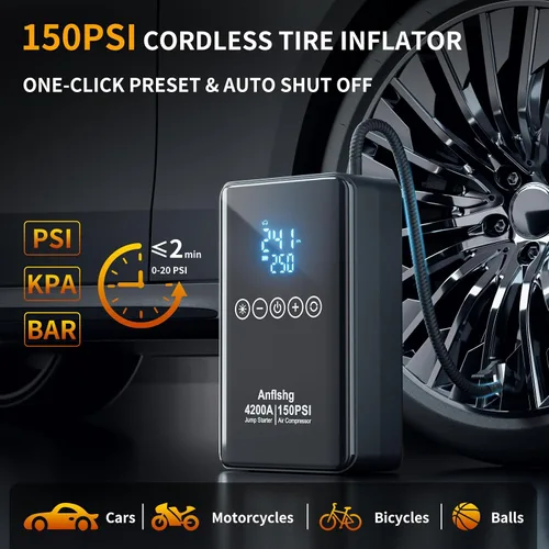 Miniatura 3 de Arrancador de Batería Portátil para Coche con Compresor de Aire, Caja de Arranque 4200 A 150 PSI (Todo Gas/8 L de Diésel), Paquete de Arranque de 12