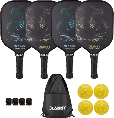 Miniatura 10 de OLANNY Juego de paletas de pickleball de grafito, raquetas de primera calidad, cara de fibra y polímero de núcleo de panal de abeja, incluye paletas