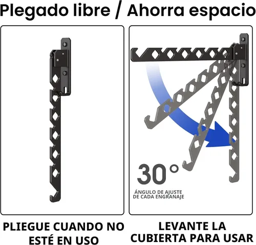 Miniatura 4 de Tendedero de Pared para Secar Ropa, Colgador de Ropa de Pared Plegable, Gancho Colgador de Lavandería para Baño, Perchero de Pared Interior, Negro