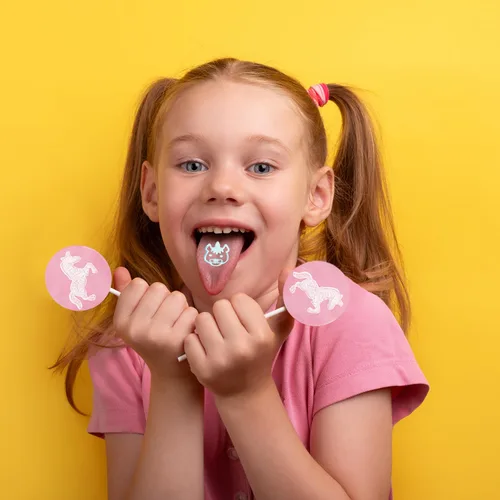 Miniatura 3 de Fruidles Caramelos de chupones de tatuajes de unicornio, ideales para rellenos de bolsas de fiesta, envueltos individualmente (media libra)