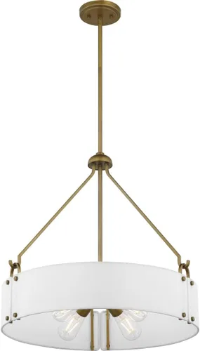Miniatura 3 de Nuvo Lighting 67691-4 Lámpara colgante de latón natural de tela de lino blanco para interiores (Halter 4LT colgante BRS (60-7691))