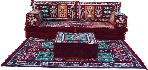 Miniatura 5 de arabicsofa Sofá Majlis Árabe Granate con Cojines – Sofá Modular de Dos Plazas de Suelo para Sala de Estar