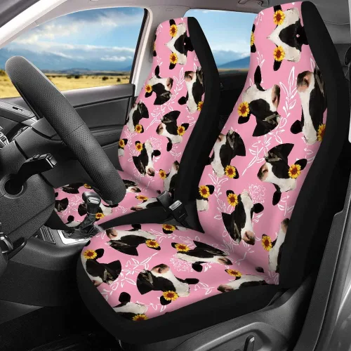 Miniatura 2 de Funda de asiento de coche rosa con estampado de vaca, suave, transpirable, para asiento delantero, asiento trasero, juego completo de 4