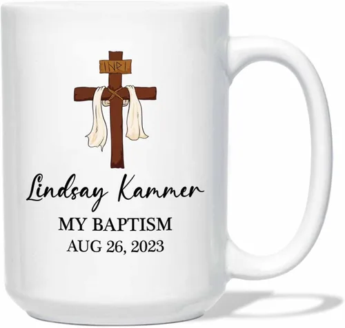 Miniatura 10 de Tazas personalizadas de la Santa Comunión de 11 onzas y 15 onzas, taza de café blanca con texto en inglés "My First Holy Communion", regalos
