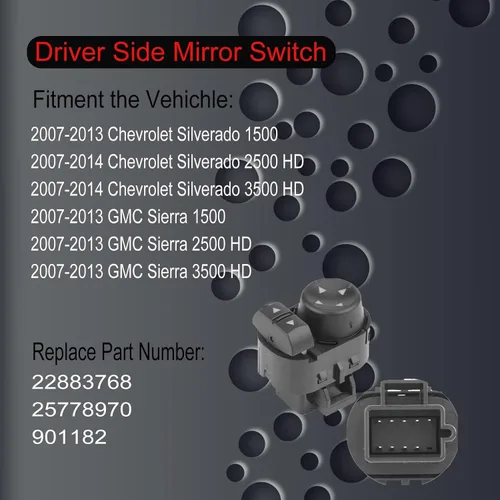 Miniatura 4 de Reemplazo del interruptor de la ventana eléctrica del lado del conductor, cerradura de puerta y espejo para Chevrolet Silverado 2007-2014 2007-2014