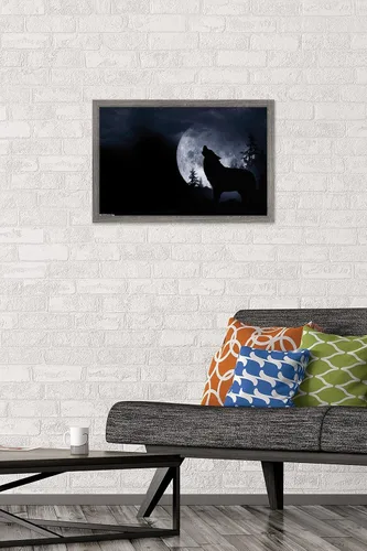 Miniatura 2 de Trends International Póster de pared de lobo - aullido, 14.725 x 22.375 pulgadas, versión enmarcada de madera de granero