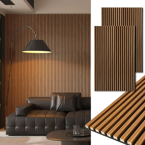 Miniatura 26 de Art3d Paquete de 2 paneles acústicos de madera de 108" x 12" para pared, paneles de listones de madera insonorizados para pared y techo, paneles