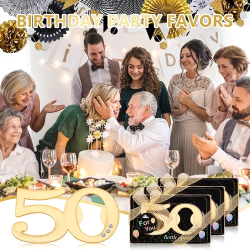 Miniatura 6 de 24 piezas de recuerdos de fiesta de 50 cumpleaños, abrebotellas con forma de 50 años, regalos de boda dorados para invitados, decoraciones de fiesta