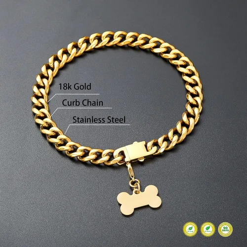 Miniatura 6 de SUNEW Collar para caminar con diseño de placa de identificación de perro con hebilla segura, collar de cadena de eslabones cubanos resistente a