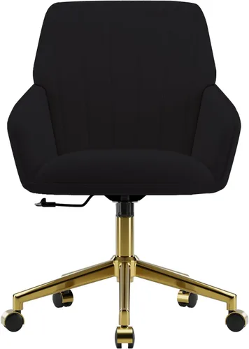 Miniatura 29 de Silla de escritorio de terciopelo con rayas para oficina en casa, silla tapizada moderna con altura ajustable y giro de 360°, con ruedas, silla