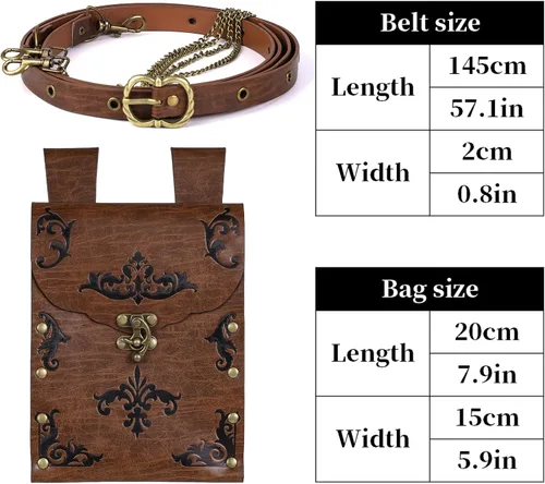 Miniatura 6 de HiiFeuer 2 cinturones medievales DIY con bolsa renacentista vintage de piel sintética, cadenas desmontables para mujer, bolsa delgada para cinturón