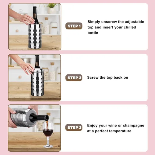 Miniatura 4 de Enfriador de Vino para Una Sola Botella de Acero Inoxidable, Enfriador sin Hielo, Botella de Vino Aislada, Mantiene el Vino Frío hasta 6 Horas, Se