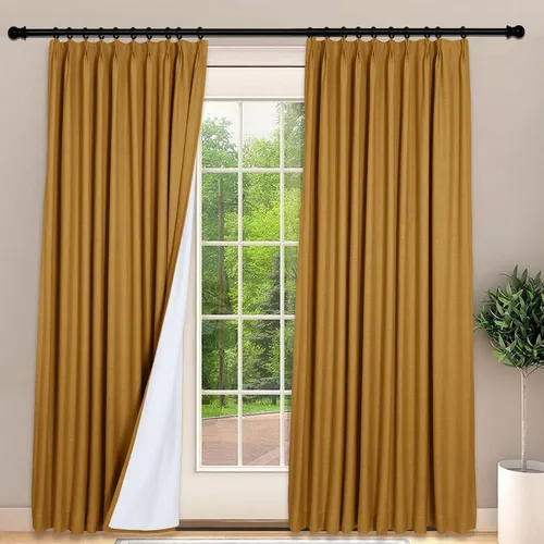 Miniatura 18 de Frelement Cortinas 100% opacas con forro térmico, cortinas de lino para decoración de Navidad, cortinas plisadas con aislamiento térmico