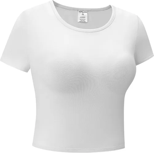 Miniatura 3 de Camisetas cortas de manga corta para mujer, camisetas básicas de cuello redondo