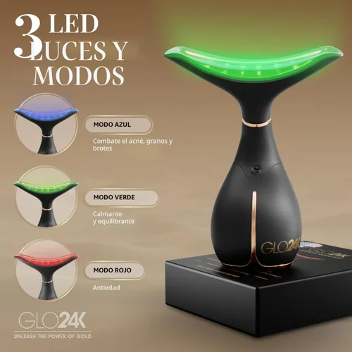 Miniatura 3 de GLO24K - Dispositivo de belleza facial y cuello con luz roja, herramienta de masajeador facial 3 en 1 con LED y vibración para revitalización