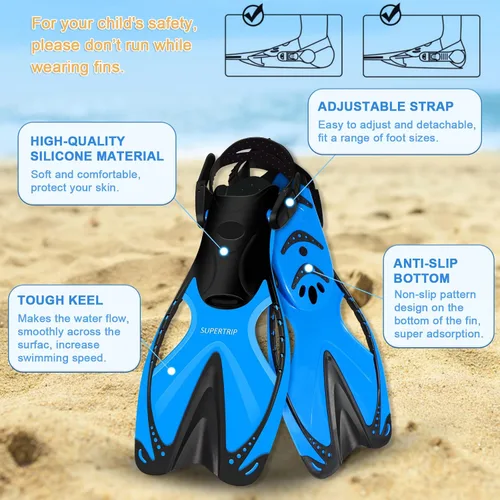 Miniatura 4 de Supertrip Kids Snorkeling Set, Snorkeling Gear for Kids, Children Mask Fin Snorkel Set with Tempered Glass, Snorkel Mask Diving Goggles, Dry Top