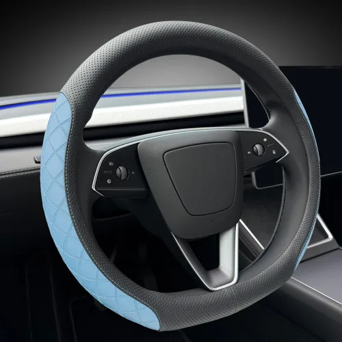 Miniatura 13 de LKWLIKEI Funda de Volante de Cuero Nappa Ultradelgada, para Volante de Tesla Modelo 3/Y, Diseño Antideslizante y Modificación Interior de Accesorios