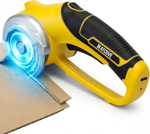 Tijeras eléctricas inalámbricas, cortador de cartón recargable de 4 V con bloqueo de seguridad y luz LED, cortador de cajas eléctrico para cartón,