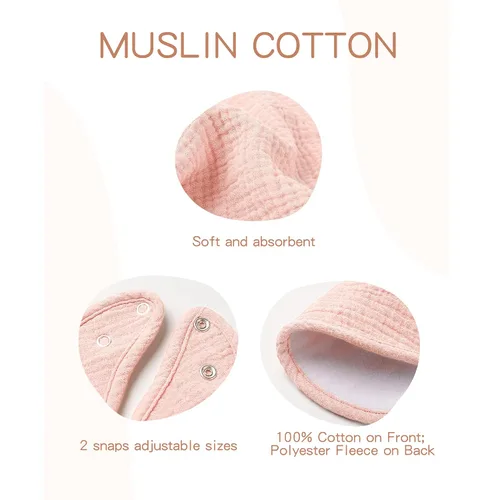Miniatura 5 de Konssy Baberos de muselina para bebé, paquete de 8 unidades, bandana de algodón, unisex, para niños y niñas, juego suave y absorbente para dentición