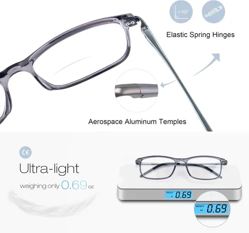 Miniatura 3 de SKYOAK Superb Extremely Light Progressive Multifocus Aluminum Arm TR90 Frame Blue Light Multifocal Readers