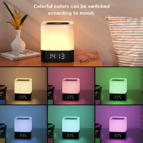 Miniatura 2 de Luz Nocturna - Lámpara de mesita de 5 en 1 con altavoz Bluetooth, reloj despertador de calendario digital de 12/24H, control táctil, soporte