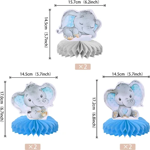 Miniatura 2 de ZHUOWEISM 6 piezas de centro de mesa de panal de elefante azul para It's a Boy Elephant Theme Reveal Género Reveal Baby Shower Niños Niños Fiesta