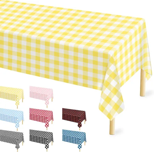 Miniatura 35 de Mulbozy 2 piezas de mantel de plástico negro para mesa rectangular, 54 × 108 pulgadas, fundas desechables de mesa para fiestas negras