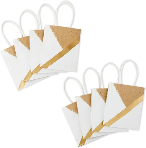 Miniatura 3 de Hallmark Bolsas de regalo pequeñas de papel de 6 pulgadas, paquete de 8 (blanco y kraft) para cumpleaños, Navidad, bodas, graduaciones, baby