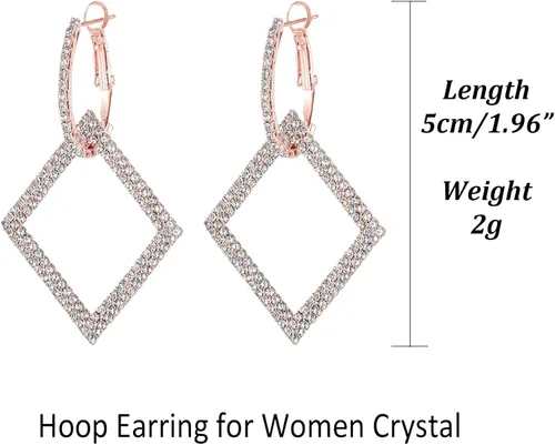 Miniatura 4 de KISZU Aretes de aro dorados plateados para mujer, delicados aretes colgantes cuadrados de diamantes de imitación de cristal para niñas, juego