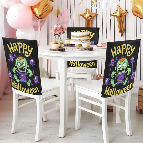 Miniatura 5 de Happy Halloween Cartoon Cute Zombie Decorative Chair Slip Covers for Home Decor Anti-Dust Kitchen Chair Covers cubre sillas para comedor Set of 6