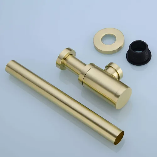 Miniatura 5 de Trampa redonda de latón para botella P, kit de tubo de drenaje de trampa de desechos para lavabo, altura ajustable, acabado dorado cepillado