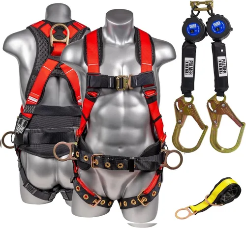 Miniatura 9 de Palmer Safety Twin 6' KIT I Arnés de martillo de 5 puntos, línea de vida autorretráctil doble, correa de brazo cruzado de 4' I Kit de arresto de Azul