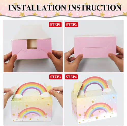 Miniatura 4 de Paquete de 12 cajas de regalo de arco iris, recuerdos de fiesta, colores pastel de nube, regalos de cumpleaños, cajas de dulces con temática de arco