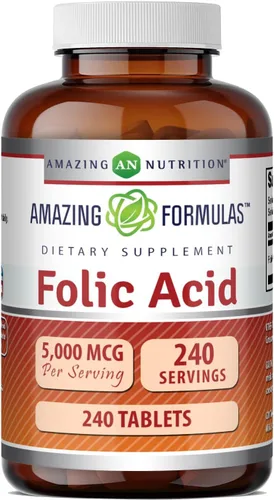 Miniatura 7 de Amazing Formulas - 5000 Mcg de ácido fólico por porción, suplemento de tabletas, sin OMG, sin gluten, fabricado en Estados Unidos