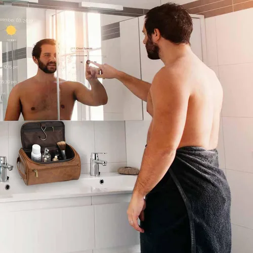Miniatura 7 de Neceser de cuero personalizado para hombres con gancho, regalo de padrinos de boda, bolsa de viaje con grabado láser, monograma de cuero, regalo