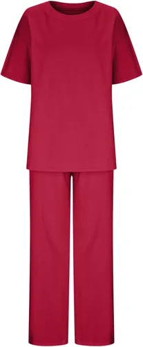 Miniatura 45 de Conjuntos de verano de 2 piezas para mujer, conjuntos elegantes y casuales de color liso, para verano, otoño, cuello redondo, tops y pantalones