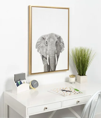 Miniatura 5 de Kate and Laurel Sylvie - Lienzo enmarcado con diseño de elefante y retrato en blanco y negro, arte de pared por Simon Te Tai, 23 x 33 pulgadas