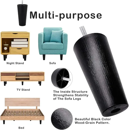 Miniatura 2 de Patas de plástico para sofá de 4.6 pulgadas, paquete de 4 patas cónicas para sofá/sofá/silla/silla con tornillos de rosca M8, patas de repuesto