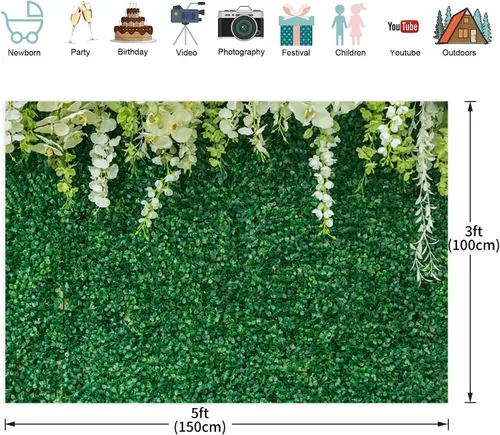 Miniatura 3 de Fondo de césped de flores de GCIREC de 5 x 3 pies, césped de primavera verde, fondo de fotografía floral, cumpleaños, baby shower, boda, despedida