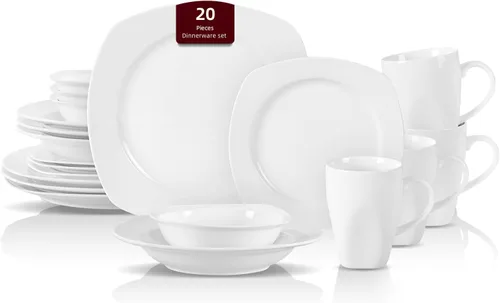 Miniatura 24 de HomeVss, nuevo juego de vajilla de porcelana de hueso, diseño de loto en relieve, juego de 20 piezas