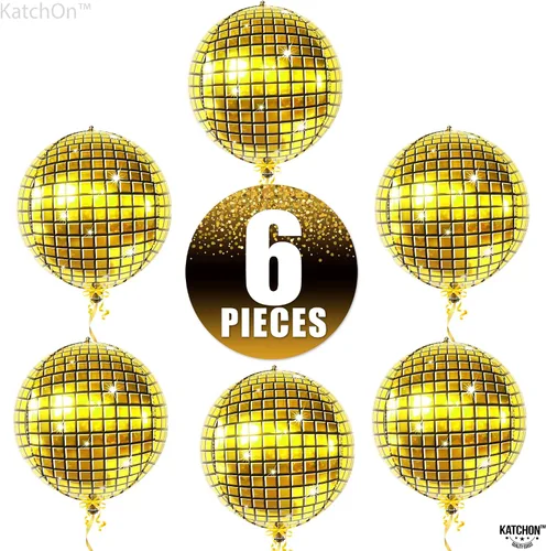 Miniatura 2 de KatchOn, Globos de bola de discoteca dorados, paquete de 6 de 22 pulgadas, globos de discoteca 4D para decoraciones de fiesta de cumpleaños doradas