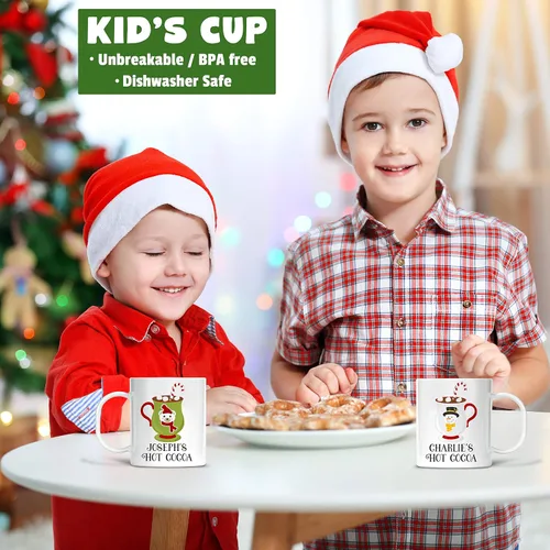 Miniatura 8 de Taza personalizada de los niños de los personajes del cacao caliente del día festivo con nombre, polímero ligero