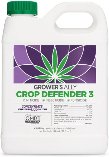 Grower's Ally Crop Defender 3 Concentrado – Miticida natural, insecticida, control fungicida para plantas – Aerosol eliminador seguro para jardín