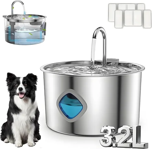 Pawdrate - Fuente de agua para perro, dispensador automático de agua para perros y gatos con bomba silenciosa, gran capacidad de 3.2 L, 3 modos de
