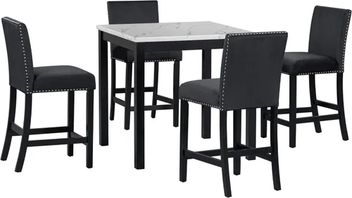 Miniatura 5 de RuiSiSi Juego de mesa de comedor de 5 piezas para 4 personas, mesa de cocina con parte superior de mármol sintético con 4 sillas tapizadas