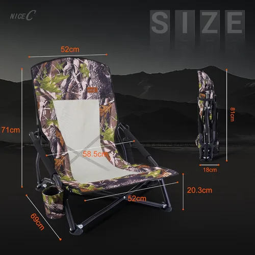 Miniatura 3 de Nice C Silla de caza, sillas bajas de campamento, silla de puntal de caza de pavo, mochila plegable con soporte para tazas y correa de transporte