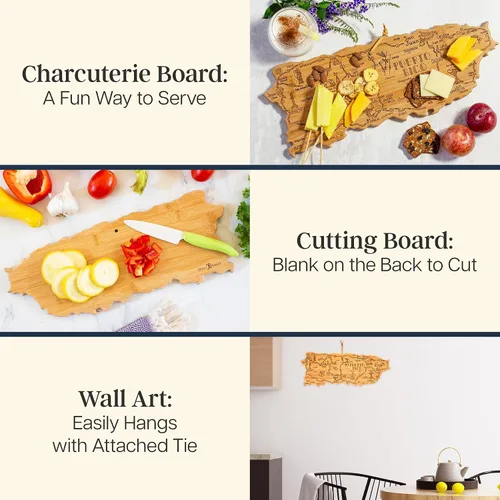 Miniatura 2 de Totally Bamboo Destination Puerto Rico - Tabla para servir y cortar con forma de Puerto Rico, incluye corbata para colgar en la pared